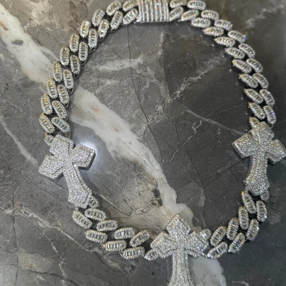 Silver Triple Cross Necklace 20 inch